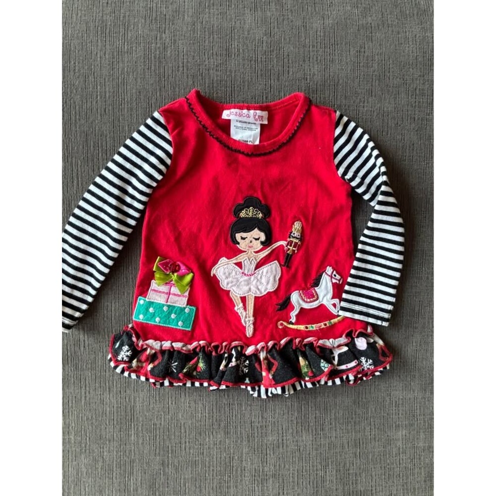 Jessica Ann Girls 12M Red Nutcracker Christmas Tunic Dress Striped Long Sleeve